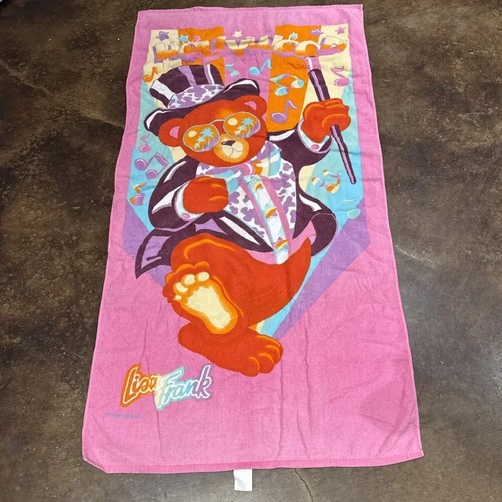Lisa Frank Beach Towel Vintage Hollywood Bear Party Vibrant Colors Rare
